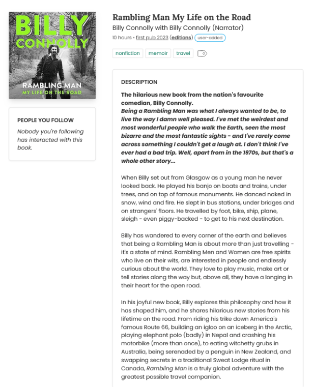 Rambling Man My Life on the Road by Billy Connolly