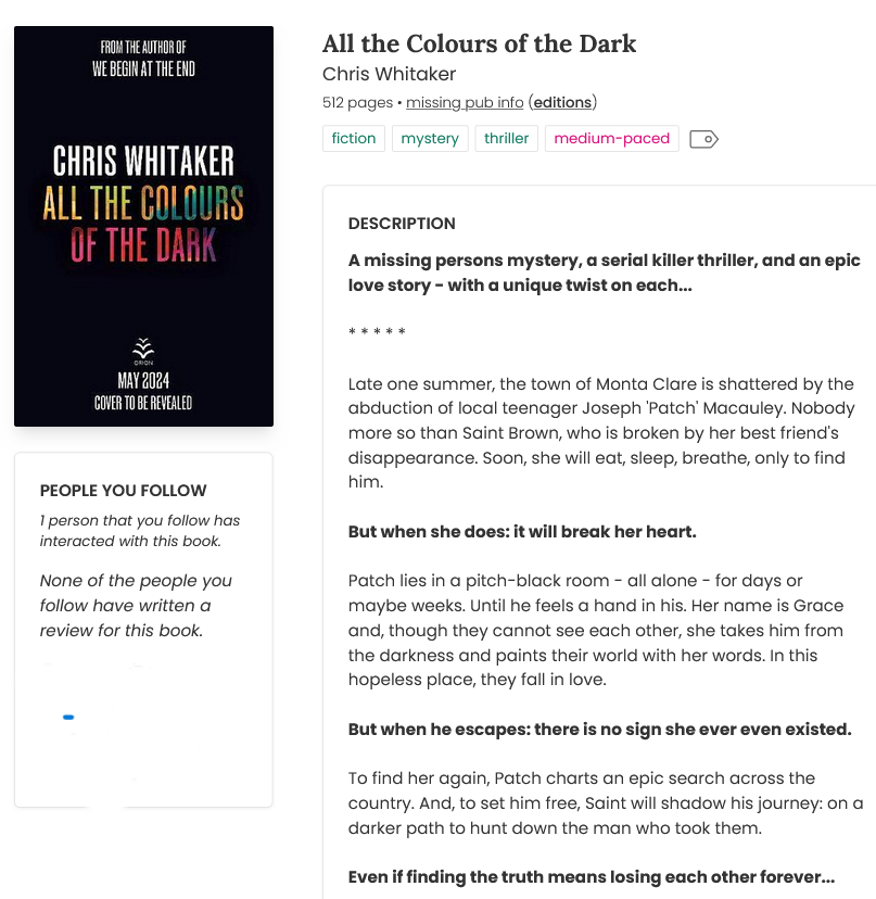 All the Colours of the Dark by Chris Whitaker