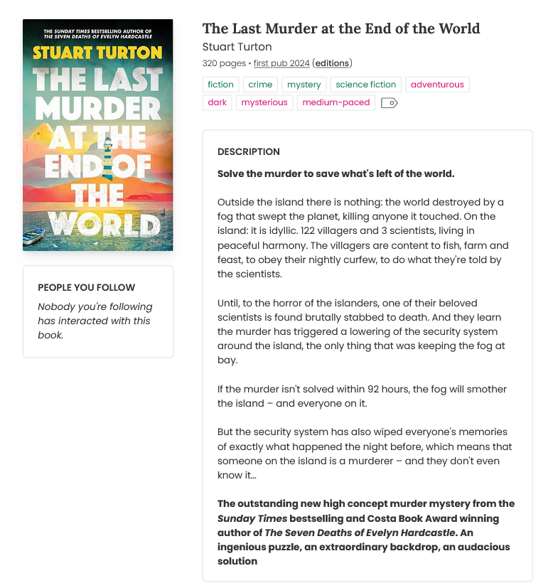 The Last Murder at the End of the World by Stuart Turton