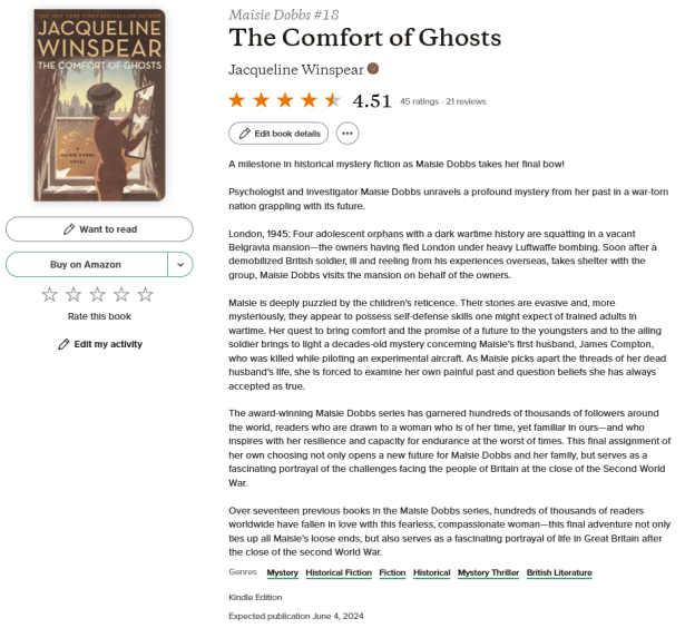 The Comfort of Ghosts (Maisie Dobbs #18)