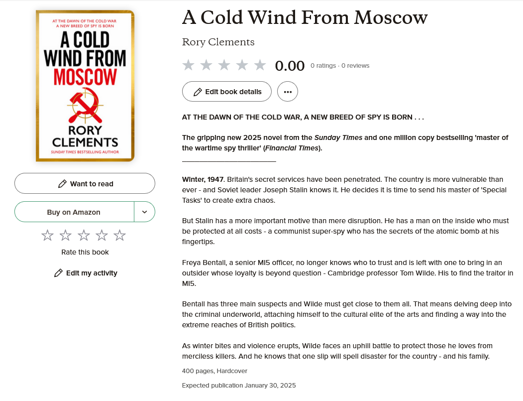 A Cold Wind From Moscow (Tom Wilde Book #8) by Rory Clements Goodreads